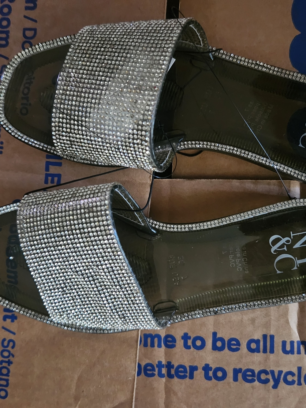Silver Crystal Slide Sandals